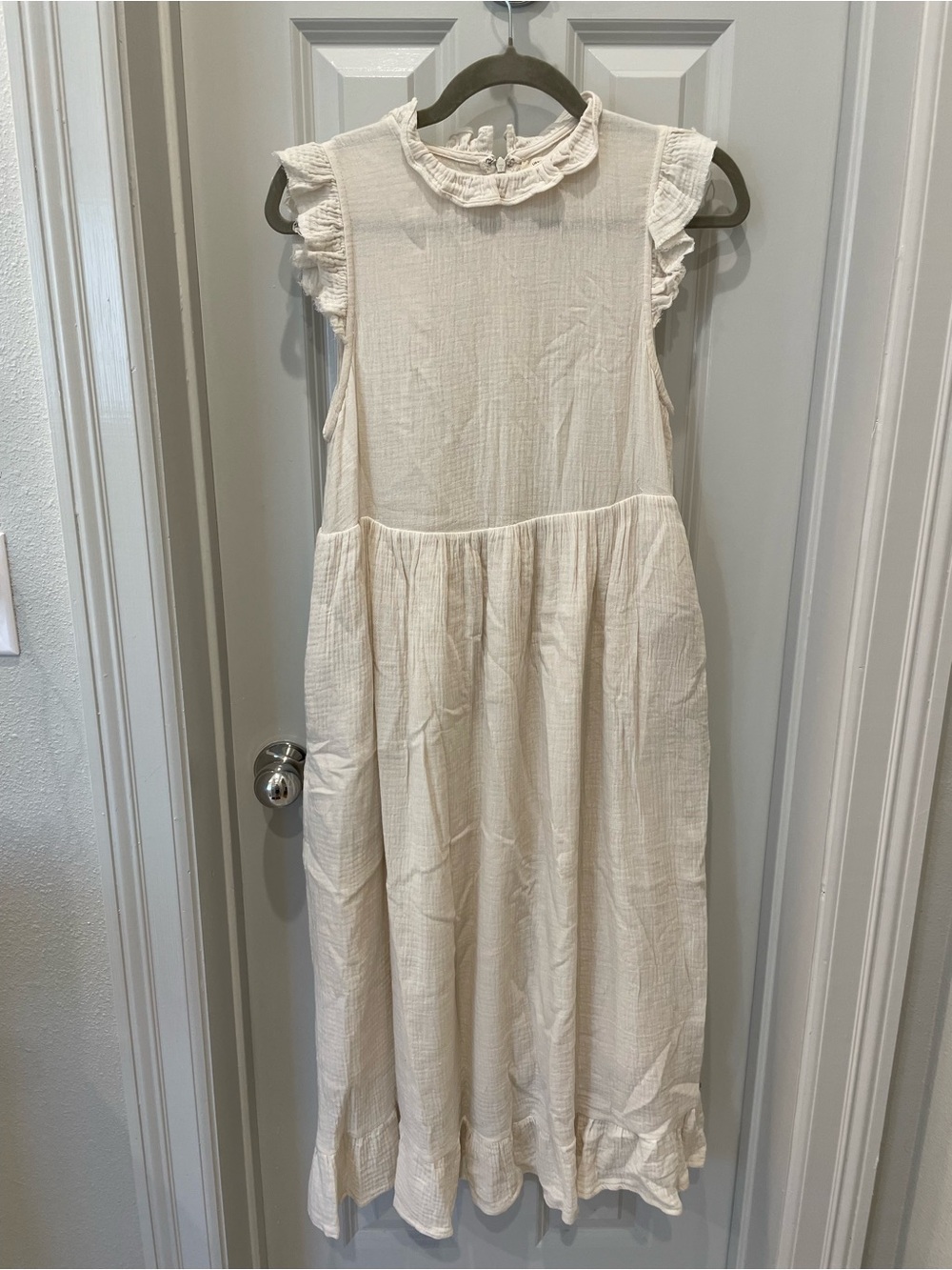 Urban Outfitters Cream Ruffled Sleeveless Cotton Dress